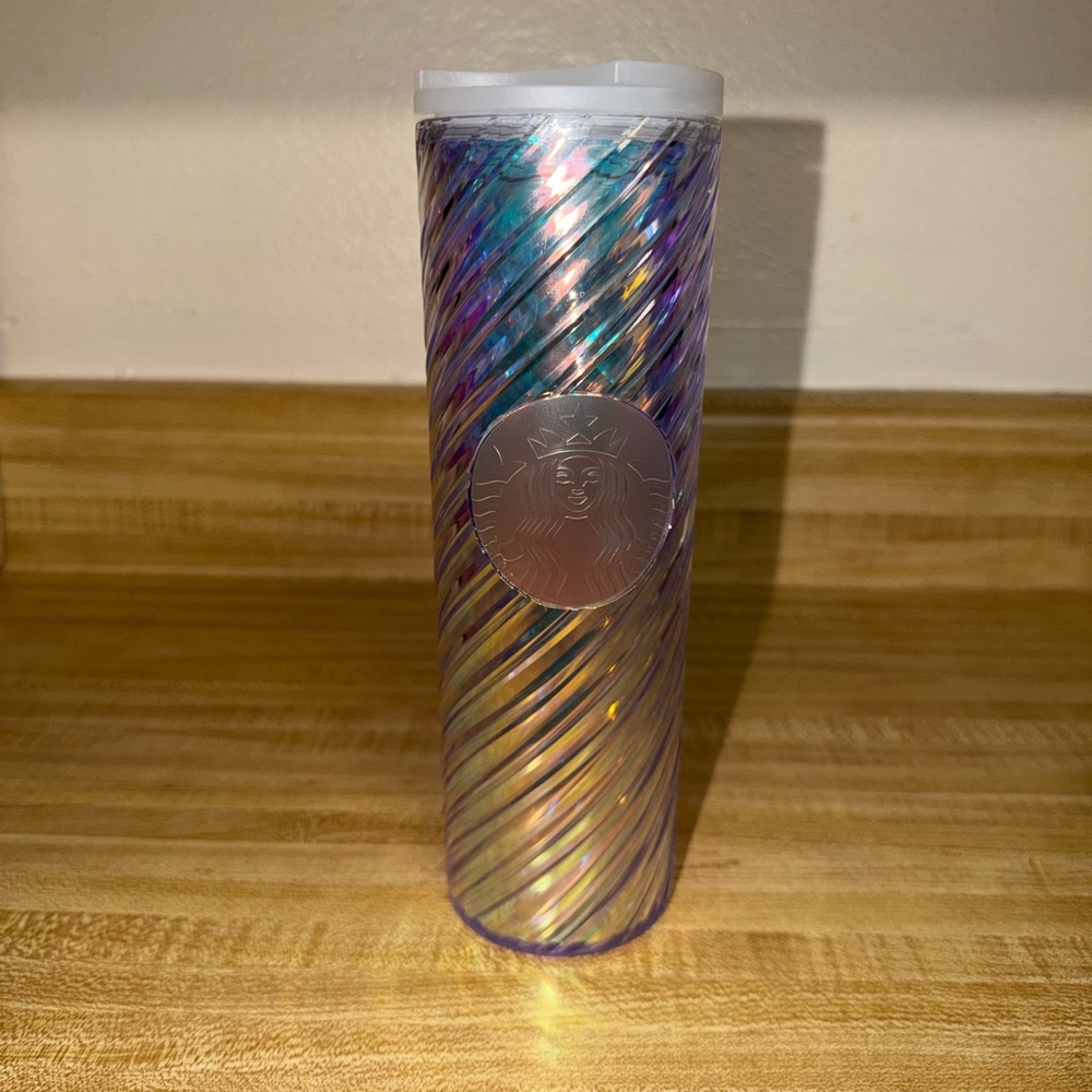 2022 Starbucks‎ Iridescent Spiral Tumbler - Purple & Blue Hues screw top